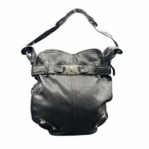 B Makowsky Black Pebbled Leather Hobo Shoulder Bag Slouchy Belted Style